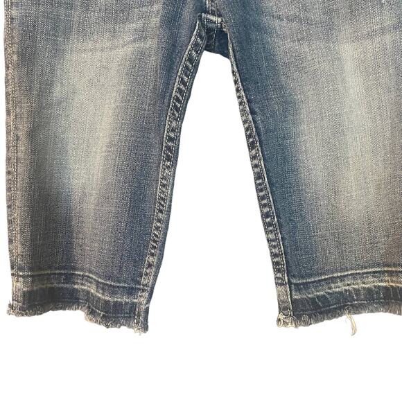 Miss Me Blue Seville Fringe Bermuda Stripe Detail Denim Jean Shorts Women Sz 27 - Picture 8 of 16